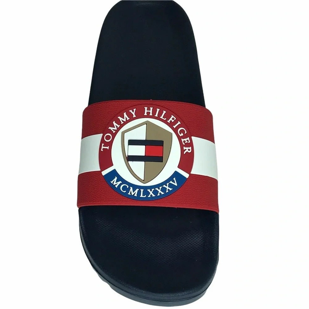 Tommy Hilfiger Mens Reboot Pool Slide Sandals Red Navy Blue Slip On‎ size 10